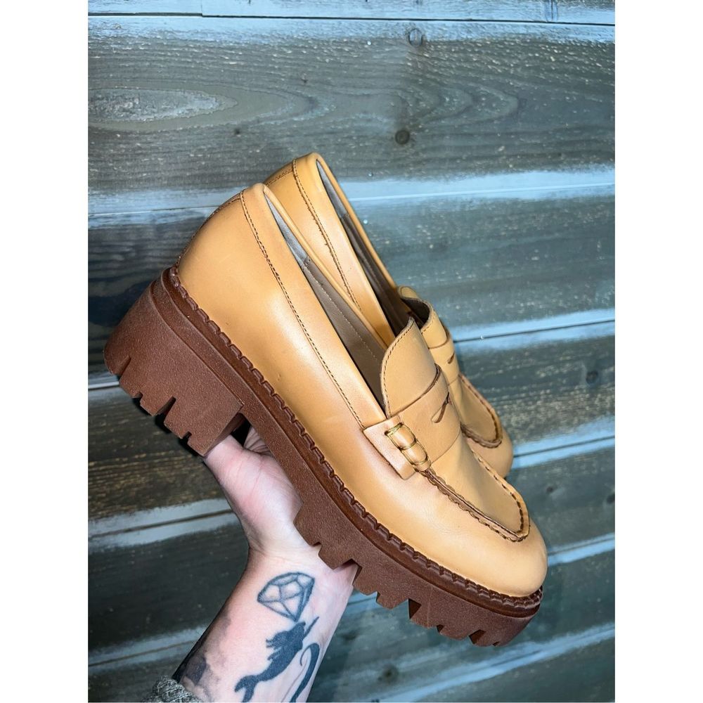 FREE PEOPLE Lyra Lug Sole Loafers Y2K Style Chunky Saffron Size 37.5